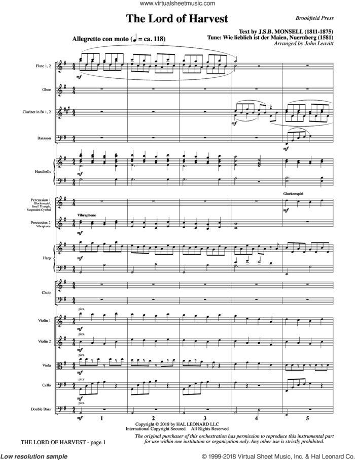 The Lord of Harvest (COMPLETE) sheet music for orchestra/band by John Leavitt and J.S.B. Monsell, intermediate skill level