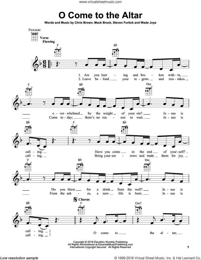 O Come To The Altar sheet music for ukulele by Wade Joye, Elevation Worship, Chris Brown, Mack Brock and Steven Furtick, intermediate skill level
