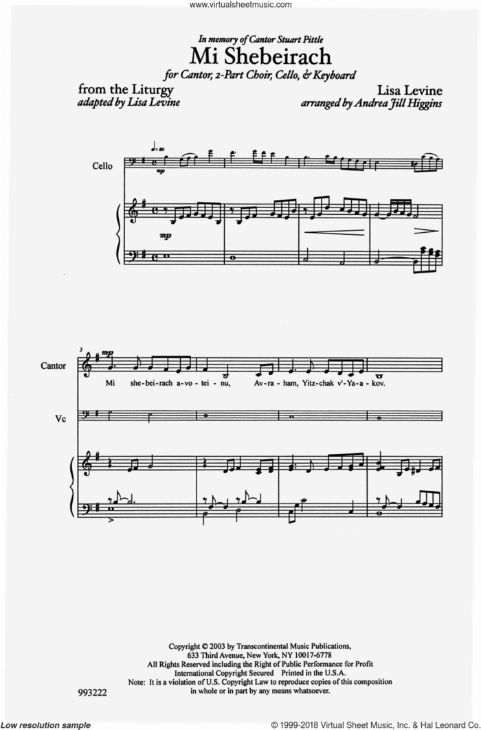 Mi Shebeirach (Healing Prayer) sheet music for choir (2-Part) by Andrea Jill Higgins and Lisa Levine, intermediate duet