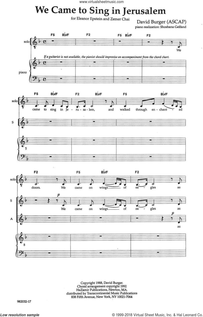 We Came To Sing In Jerusalem sheet music for choir (SATB: soprano, alto, tenor, bass) by David Burger, intermediate skill level