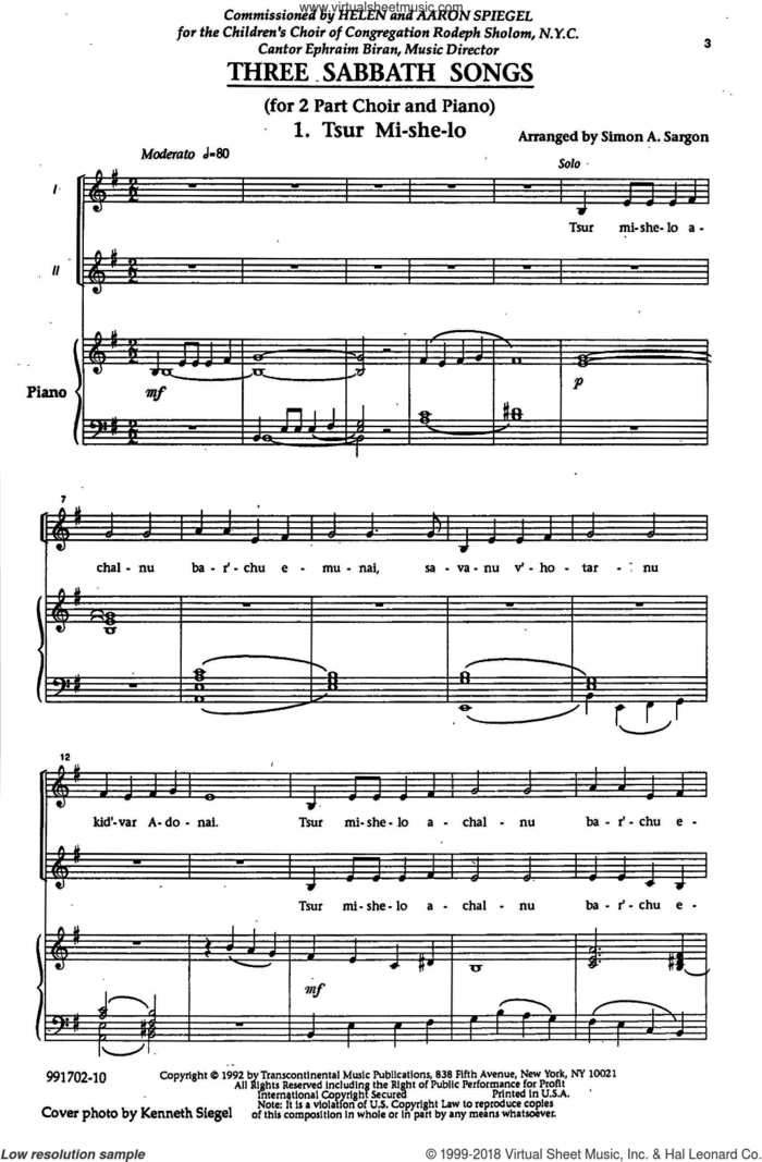 Three Sabbath Songs sheet music for choir (2-Part) by Simon Sargon, intermediate duet