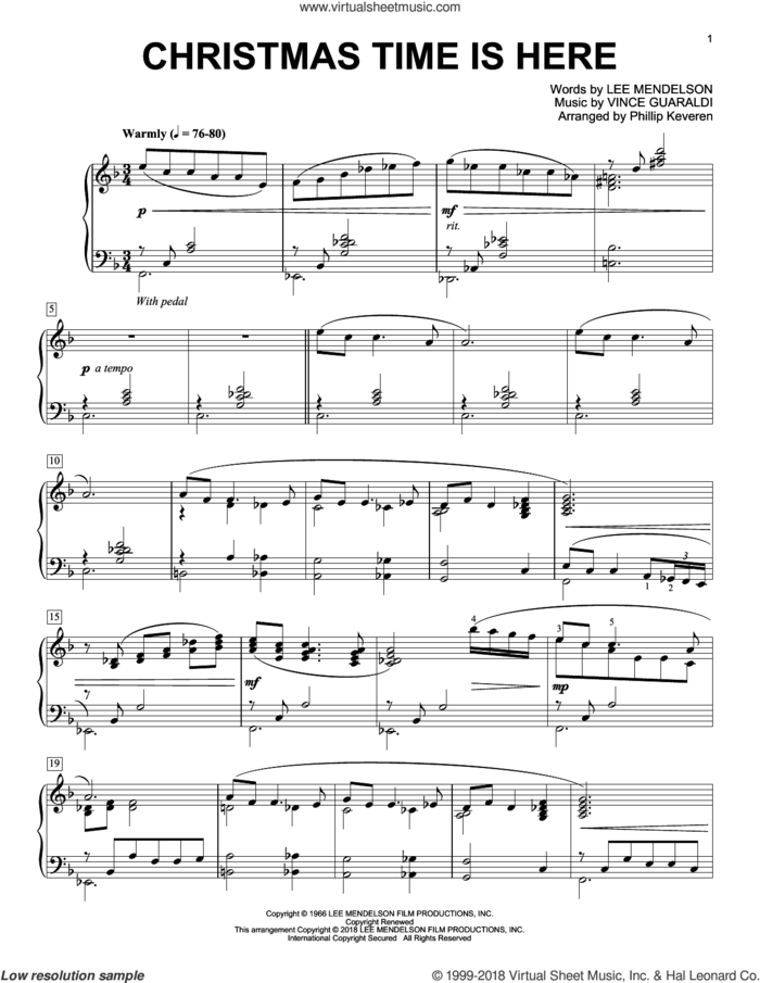 Christmas Time Is Here (arr. Phillip Keveren) sheet music for piano solo by Vince Guaraldi, Phillip Keveren and Lee Mendelson, intermediate skill level
