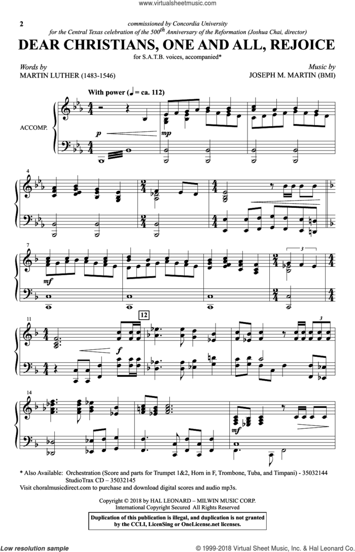 Dear Christians One And All, Rejoice sheet music for choir (SATB: soprano, alto, tenor, bass) by Joseph M. Martin and Martin Luther, intermediate skill level