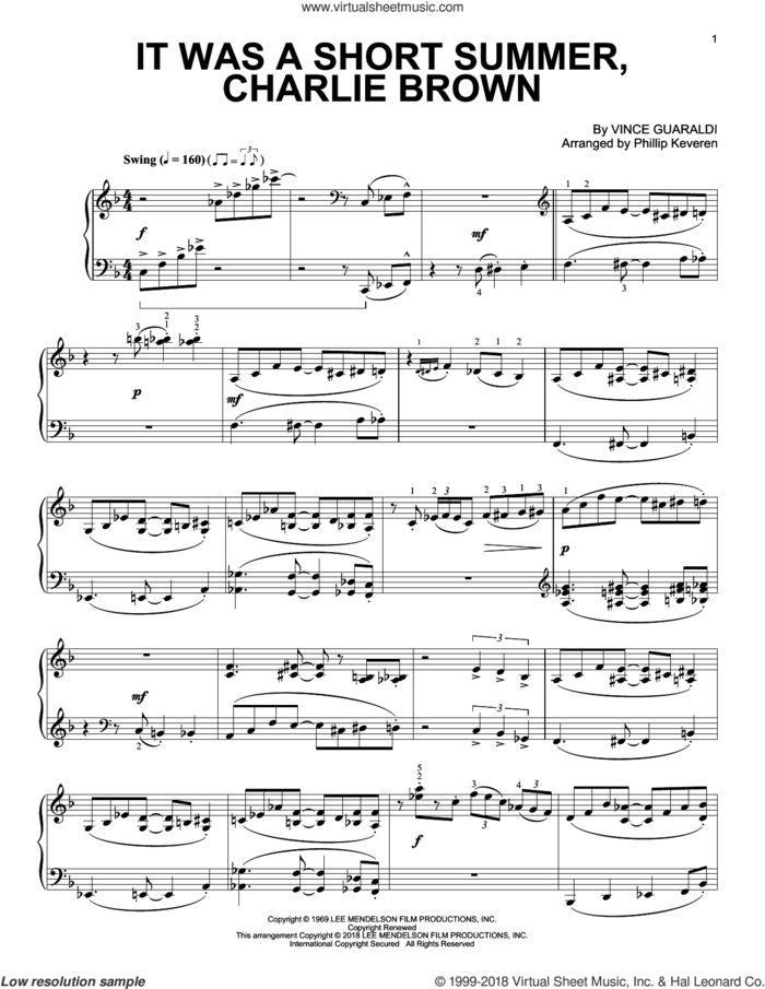 It Was A Short Summer, Charlie Brown (arr. Phillip Keveren) sheet music for piano solo by Vince Guaraldi and Phillip Keveren, intermediate skill level