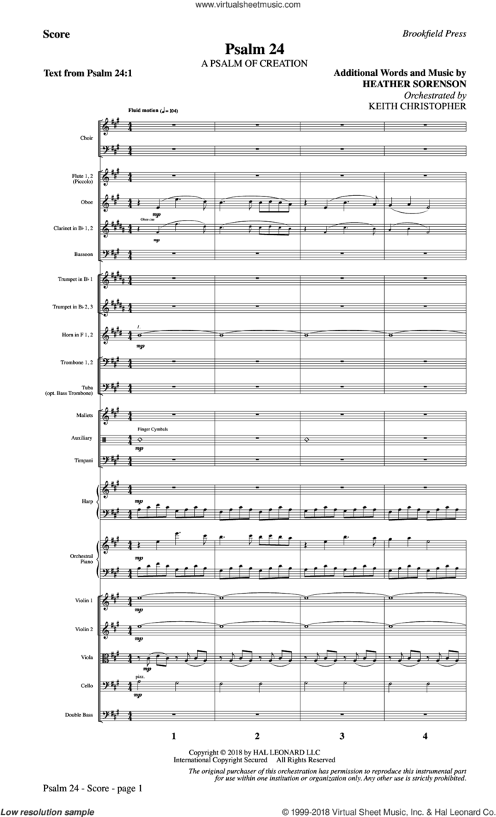 Psalm 24 (COMPLETE) sheet music for orchestra/band by Heather Sorenson and Psalm 24:1, intermediate skill level