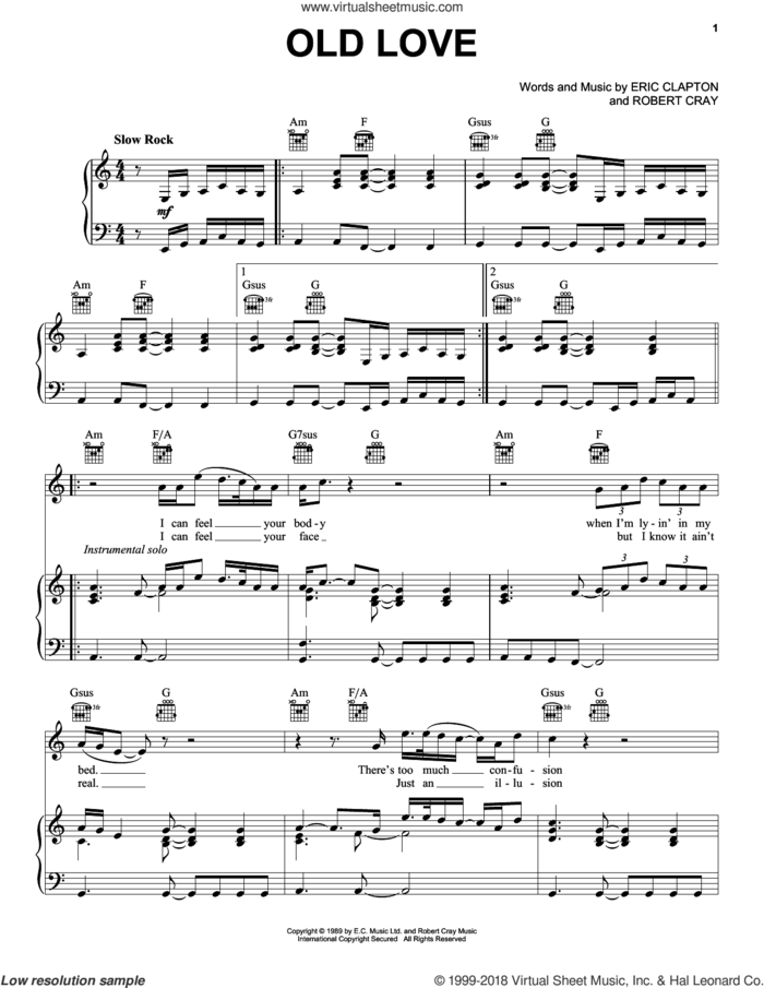 Old Love sheet music for voice, piano or guitar by Eric Clapton and Robert Cray, intermediate skill level