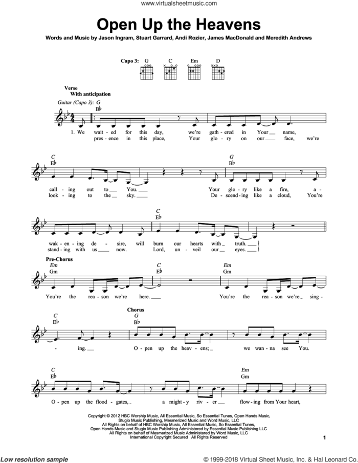 Open Up The Heavens sheet music for guitar solo (chords) by Meredith Andrews, Andi Rozier, James MacDonald, Jason Ingram and Stuart Garrard, easy guitar (chords)