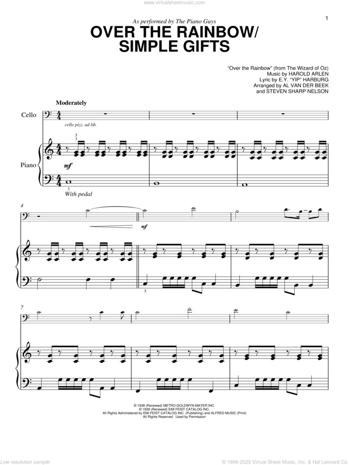 Over The Rainbow / Simple Gifts sheet music for piano solo by Harold Arlen, The Piano Guys and E.Y. Harburg, easy skill level