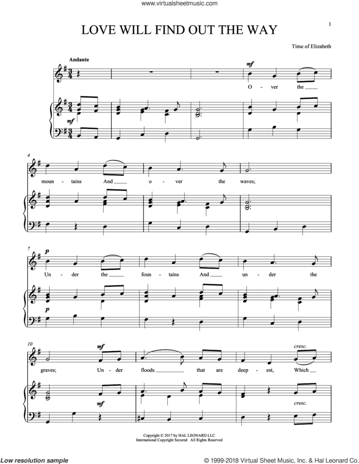 Love Will Find Out The Way sheet music for voice and piano by Anonymous, classical score, intermediate skill level