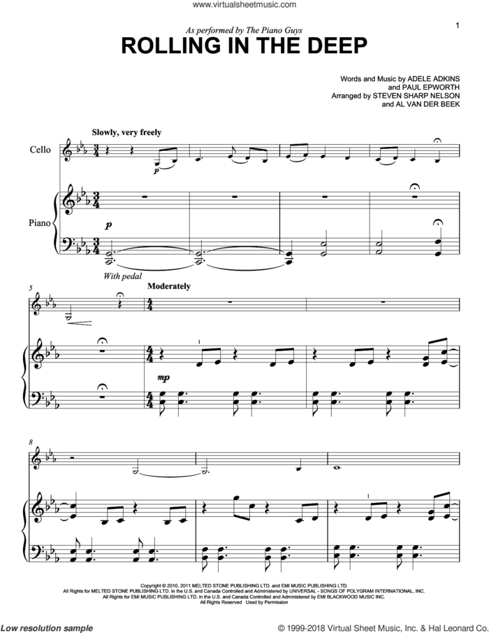 Rolling In The Deep sheet music for piano solo by Paul Epworth, The Piano Guys, Adele and Adele Adkins, easy skill level