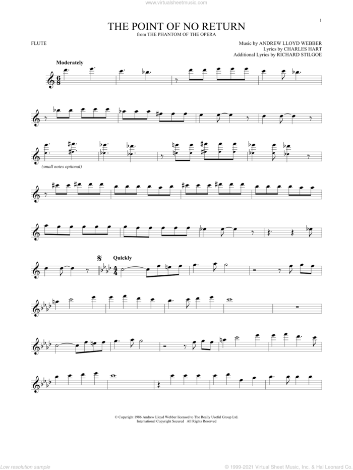 The Point Of No Return (from The Phantom Of The Opera) sheet music for flute solo by Andrew Lloyd Webber, Charles Hart and Richard Stilgoe, intermediate skill level