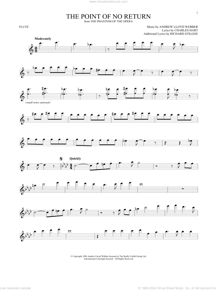 The Point Of No Return (from The Phantom Of The Opera) sheet music for flute solo by Andrew Lloyd Webber, Charles Hart and Richard Stilgoe, intermediate skill level