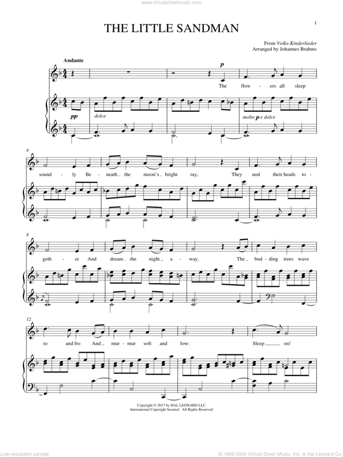 Sandmannchen (The Little Sandman), WoO 31, No. 4 sheet music for voice and piano by Johannes Brahms, classical score, intermediate skill level