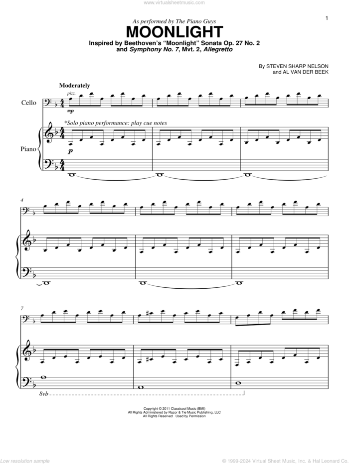 Moonlight sheet music for piano solo by The Piano Guys, Al van der Beek and Steven Sharp Nelson, easy skill level