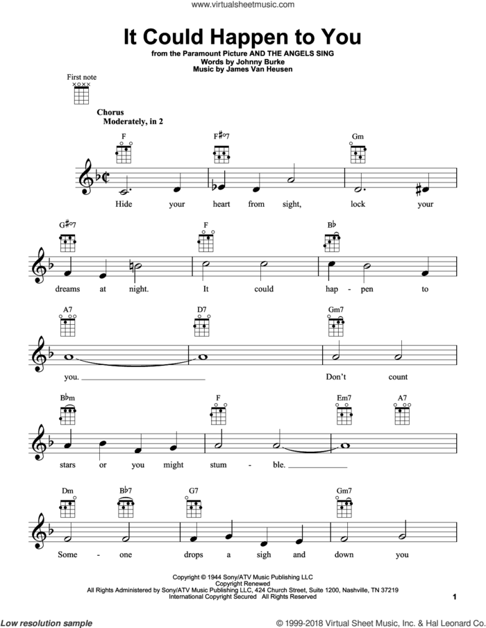 It Could Happen To You sheet music for ukulele by Jimmy van Heusen, June Christy and John Burke, intermediate skill level