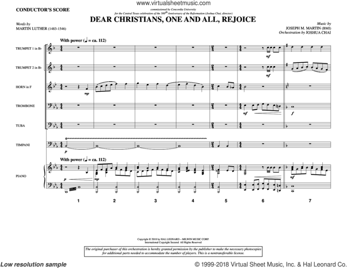 Dear Christians, One And All, Rejoice (COMPLETE) sheet music for orchestra/band by Joseph M. Martin and Martin Luther, intermediate skill level
