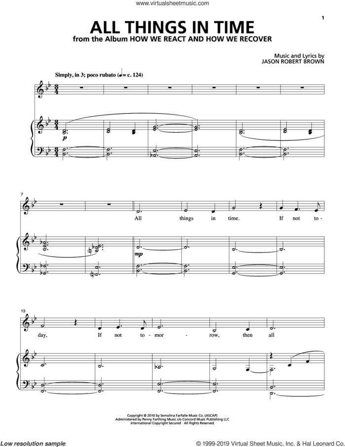All Things In Time (from How We React And How We Recover) sheet music for voice and piano by Jason Robert Brown, intermediate skill level