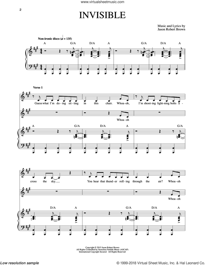 Invisible (from How We React And How We Recover) sheet music for voice and piano by Jason Robert Brown, intermediate skill level