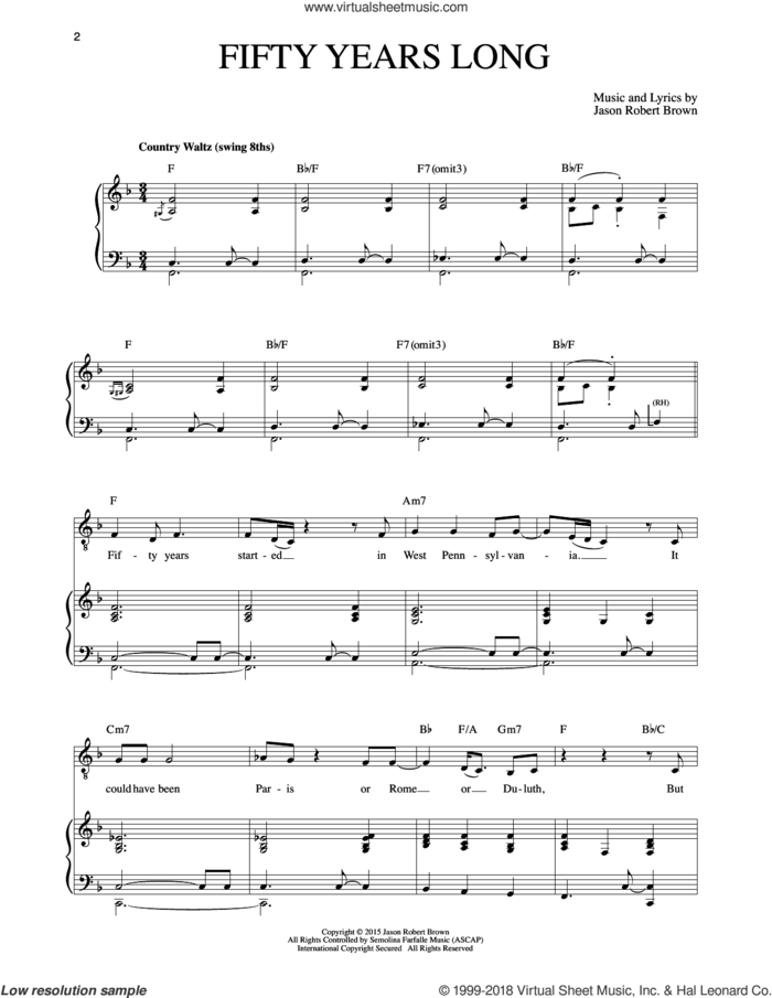 Fifty Years Long (from How We React And How We Recover) sheet music for voice and piano by Jason Robert Brown, intermediate skill level