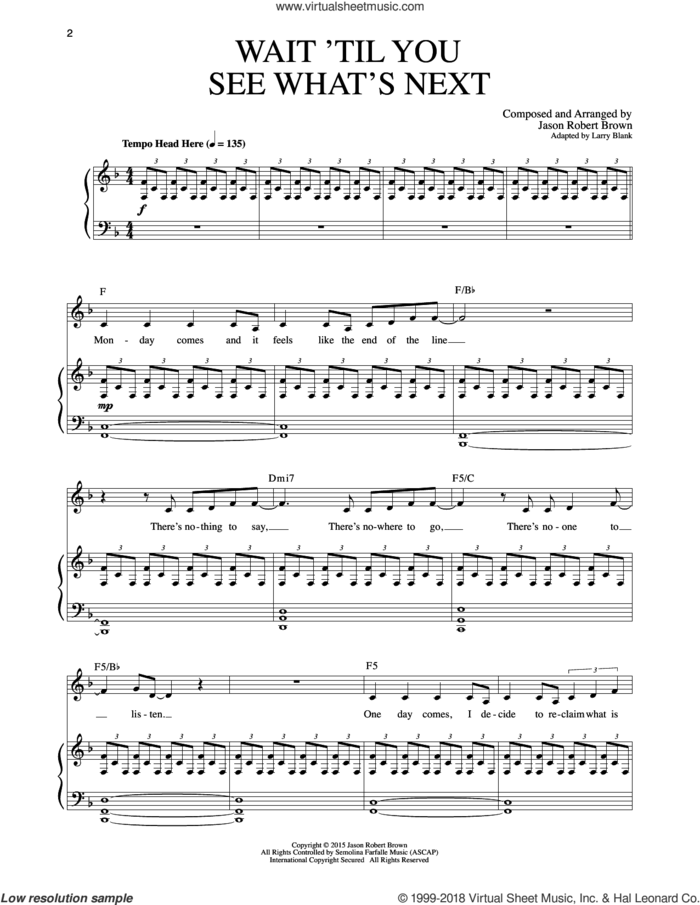 Wait 'Til You See What's Next (from How We React And How We Recover) sheet music for voice and piano by Jason Robert Brown, intermediate skill level