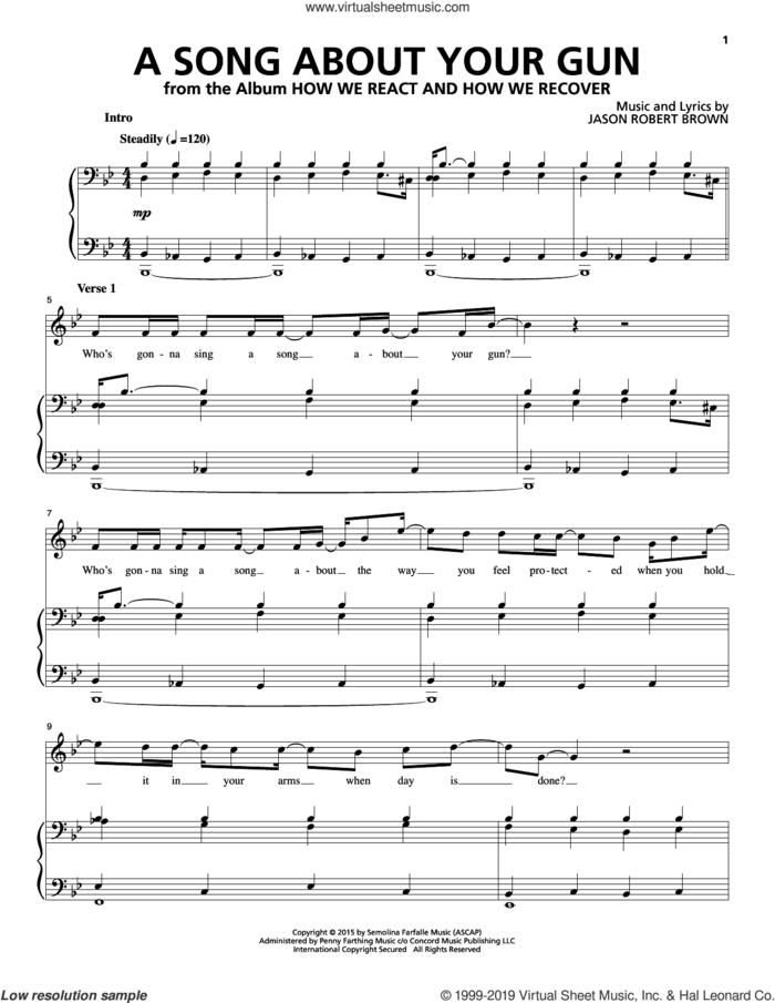 A Song About Your Gun (from How We React And How We Recover) sheet music for voice and piano by Jason Robert Brown, intermediate skill level