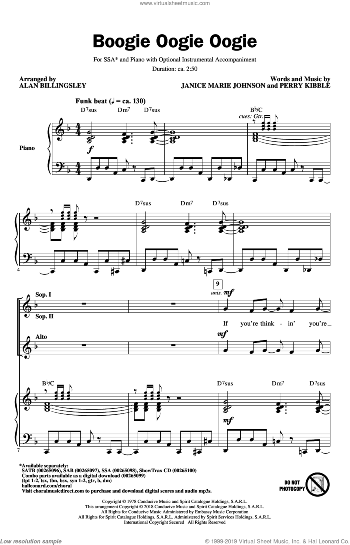 Boogie Oogie Oogie (arr. Alan Billingsley) sheet music for choir (SSA: soprano, alto) by A Taste Of Honey, Alan Billingsley, Janice Marie Johnson and Perry Kibble, intermediate skill level