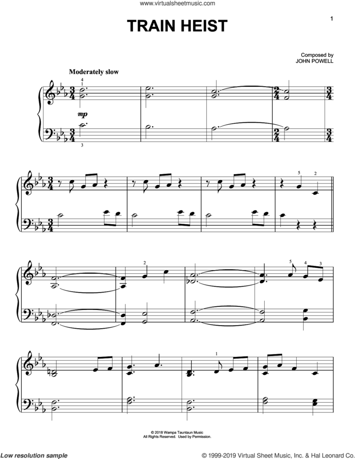 Train Heist (from Solo: A Star Wars Story) sheet music for piano solo by John Powell, classical score, easy skill level