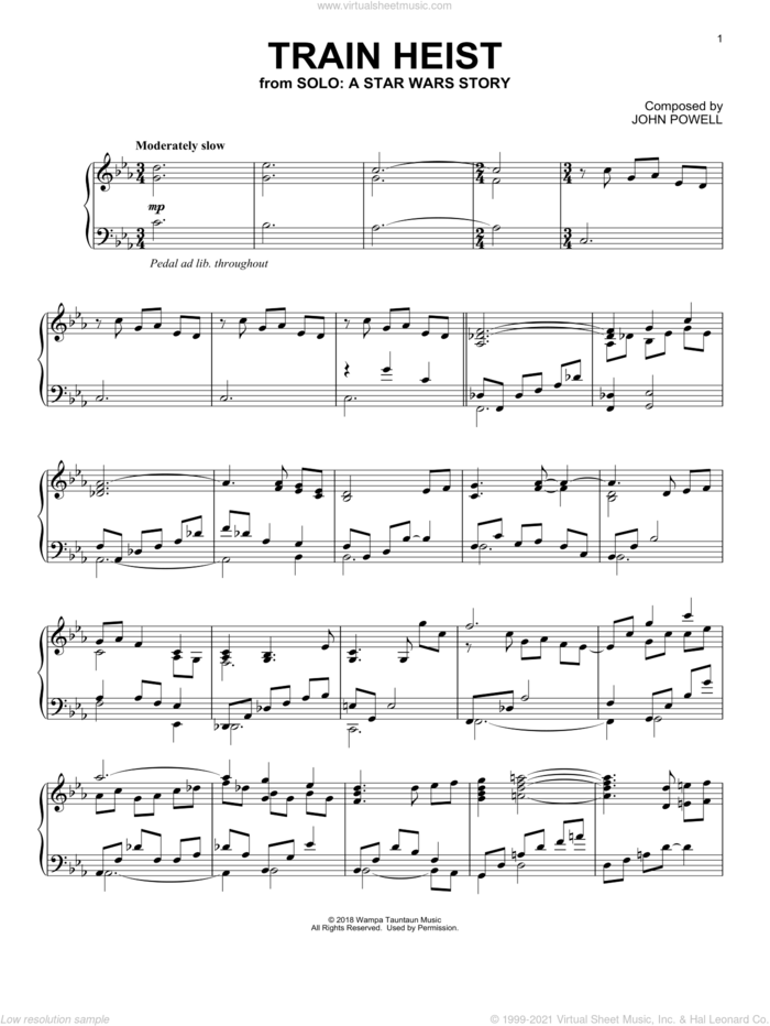 Train Heist (from Solo: A Star Wars Story), (intermediate) sheet music for piano solo by John Powell, classical score, intermediate skill level