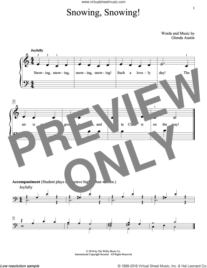 Snowing, Snowing! sheet music for piano solo (elementary) by Glenda Austin, beginner piano (elementary)