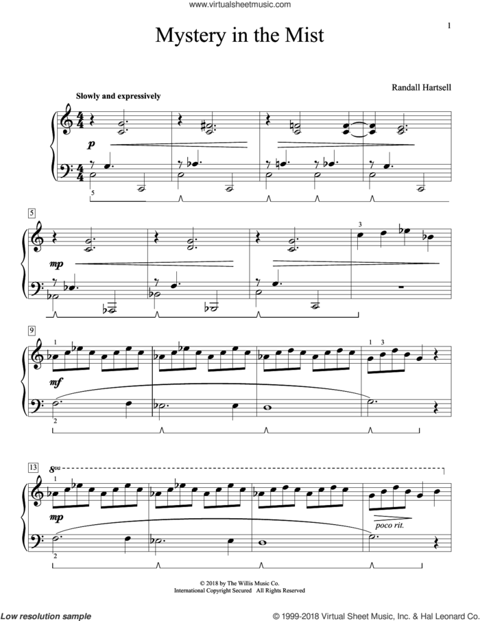 Mystery In The Mist sheet music for piano solo (elementary) by Randall Hartsell, beginner piano (elementary)