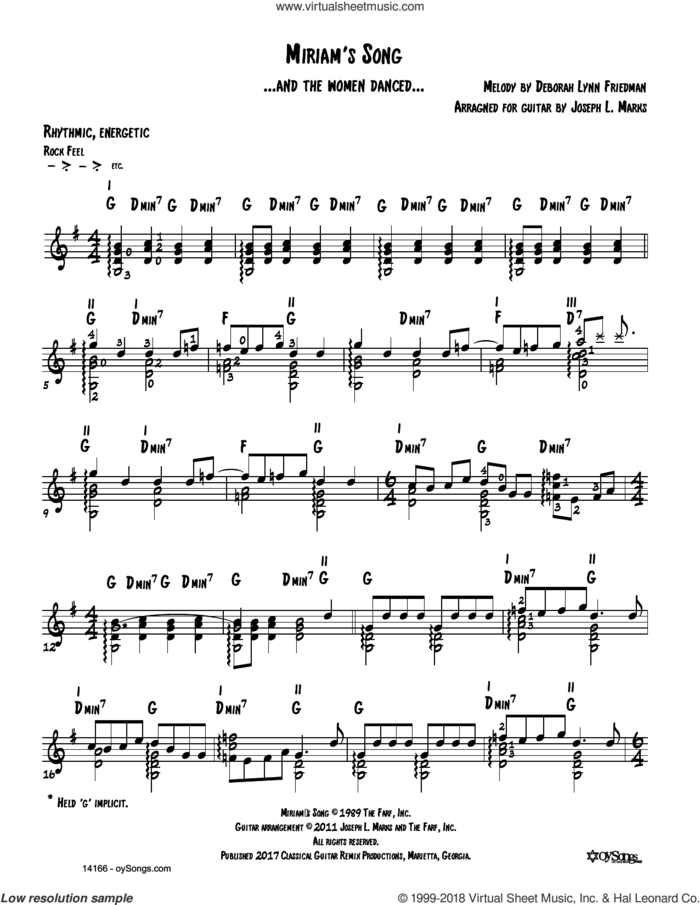 Miriam's Song (arr. Joe Marks) sheet music for guitar solo by Debbie Friedman and Joe Marks, intermediate skill level