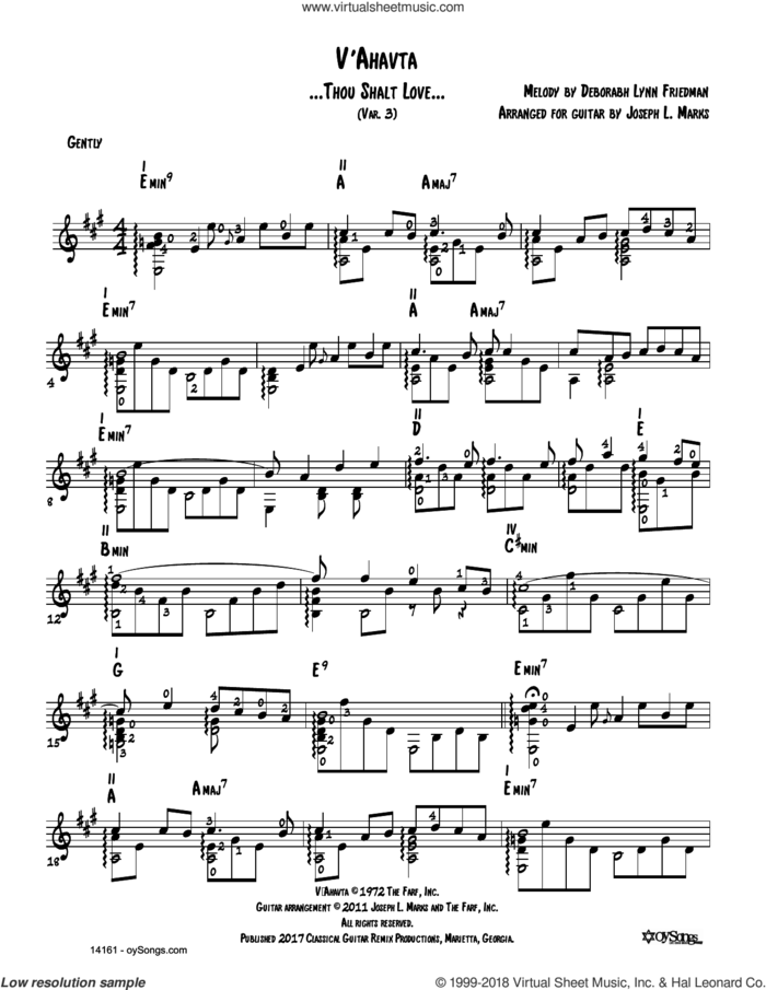 V'ahavta Var 3 (arr. Joe Marks) sheet music for guitar solo by Debbie Friedman and Joe Marks, intermediate skill level
