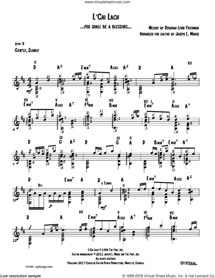 L'chi Lach (arr. Joe Marks) sheet music for guitar solo by Debbie Friedman and Joe Marks, intermediate skill level