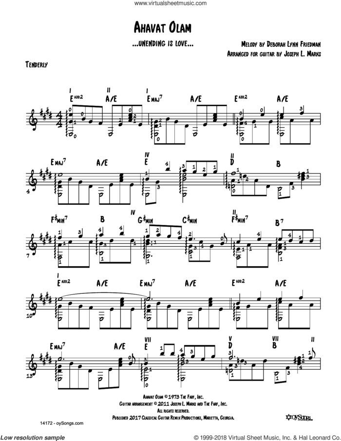 Ahavat Olam (arr. Joe Marks) sheet music for guitar solo by Debbie Friedman and Joe Marks, intermediate skill level