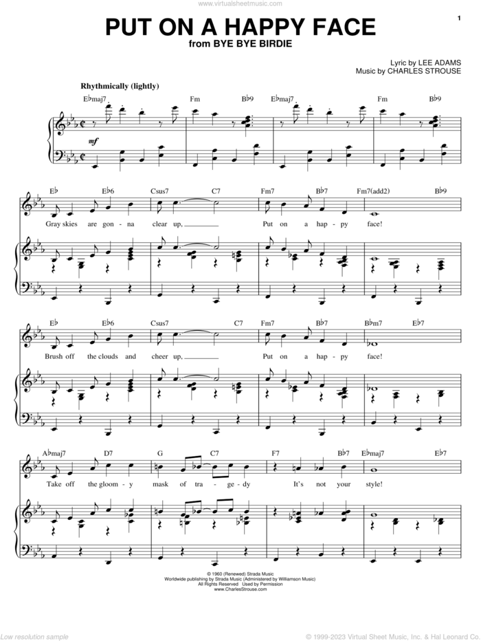 Put On A Happy Face sheet music for voice and piano by Joan Frey Boytim, Charles Strouse and Lee Adams, intermediate skill level
