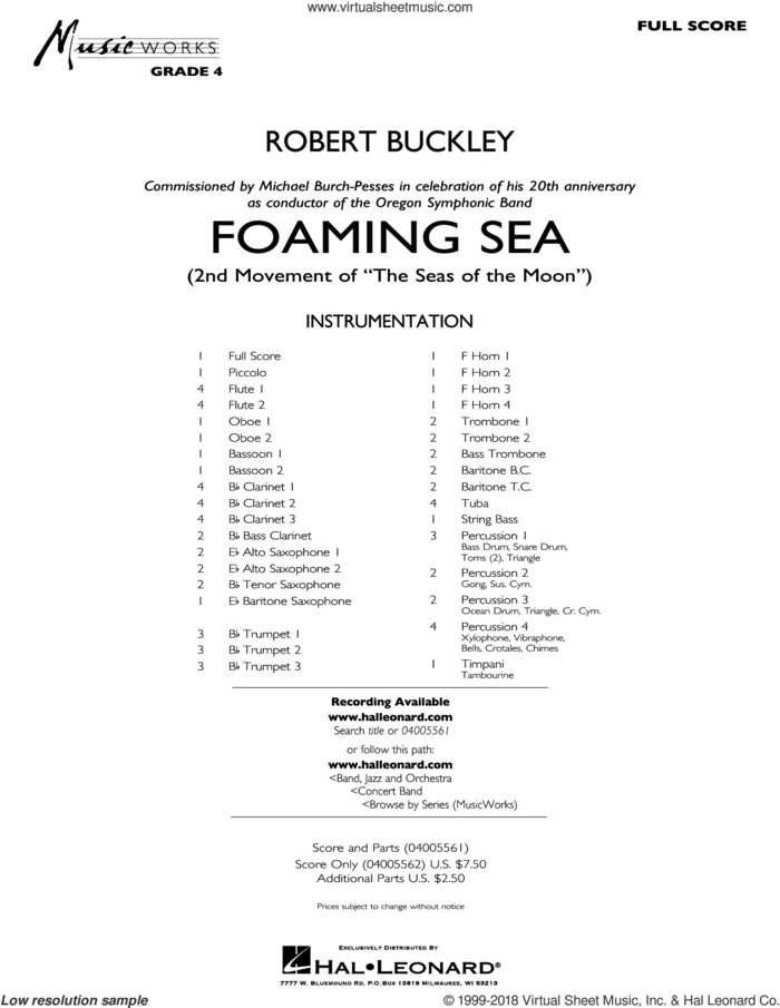 Foaming Sea (COMPLETE) sheet music for concert band by Robert Buckley, intermediate skill level