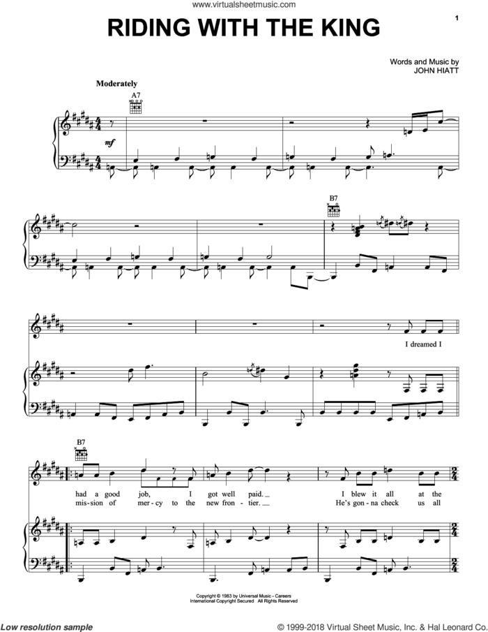 Riding With The King sheet music for voice, piano or guitar by Eric Clapton and John Hiatt, intermediate skill level