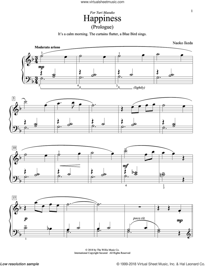 Happiness (Prologue) sheet music for piano solo (elementary) by Naoko Ikeda, beginner piano (elementary)