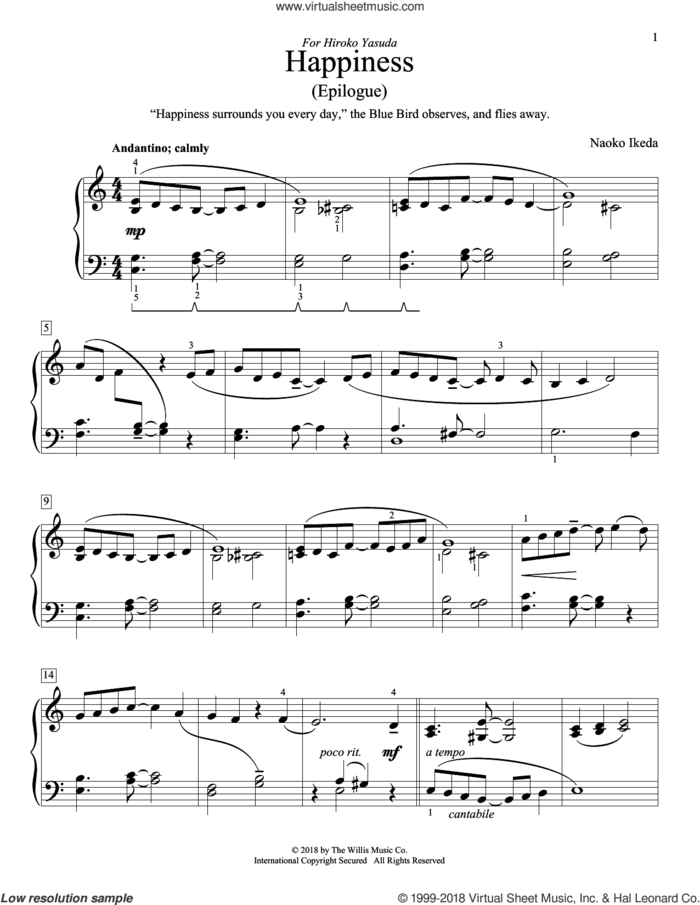 Happiness (Epilogue) sheet music for piano solo (elementary) by Naoko Ikeda, beginner piano (elementary)