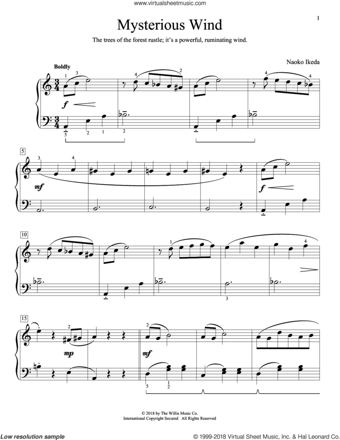 Mysterious Wind sheet music for piano solo (elementary) by Naoko Ikeda, beginner piano (elementary)