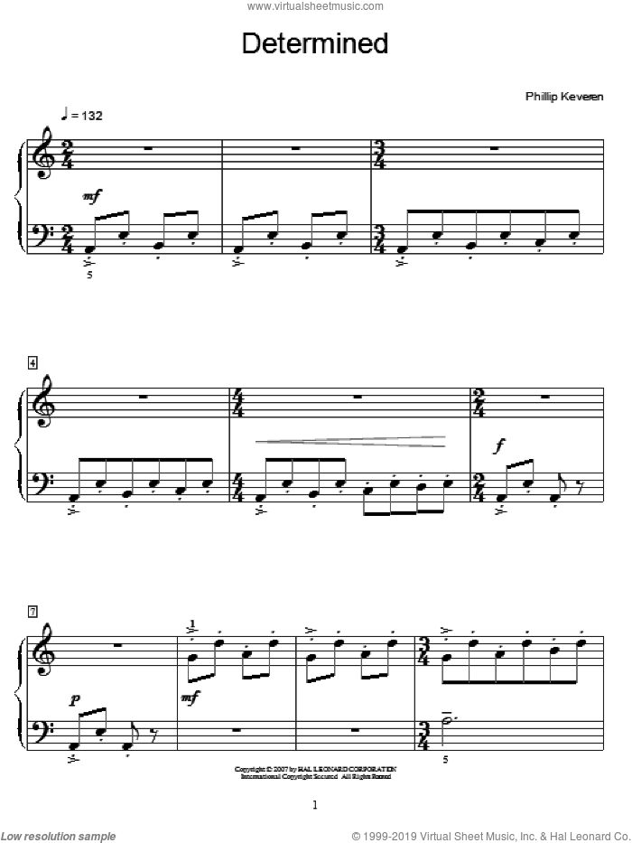 Determined sheet music for piano solo by Phillip Keveren and Miscellaneous, intermediate skill level