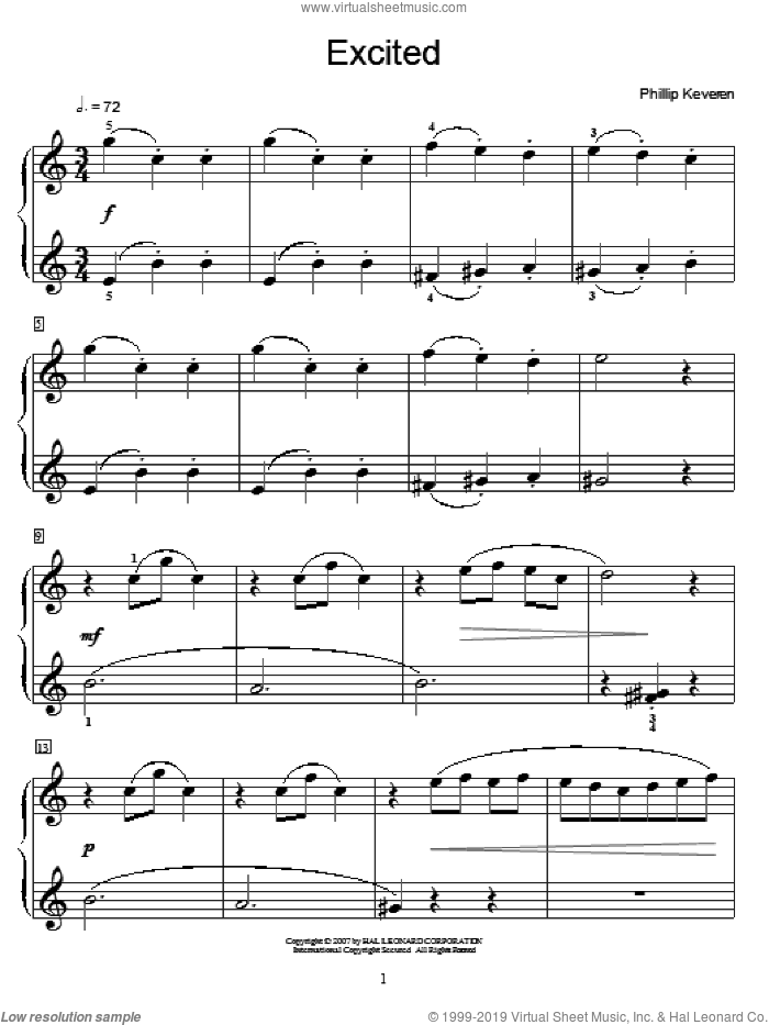 Excited sheet music for piano solo by Phillip Keveren and Miscellaneous, intermediate skill level