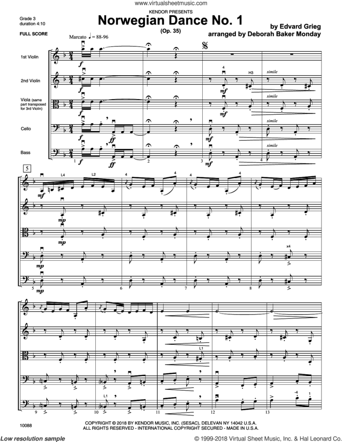 Norwegian Dance No. 1 (Op. 35) (COMPLETE) sheet music for orchestra by Edvard Grieg and Deborah Baker Monday, classical score, intermediate skill level