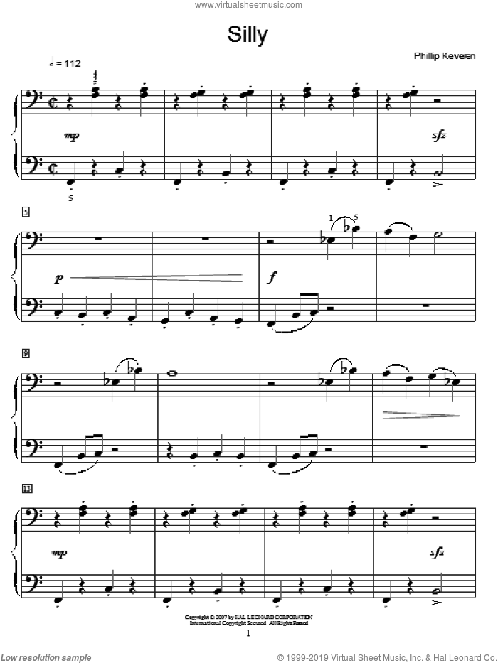 Silly sheet music for piano solo by Phillip Keveren and Miscellaneous, intermediate skill level