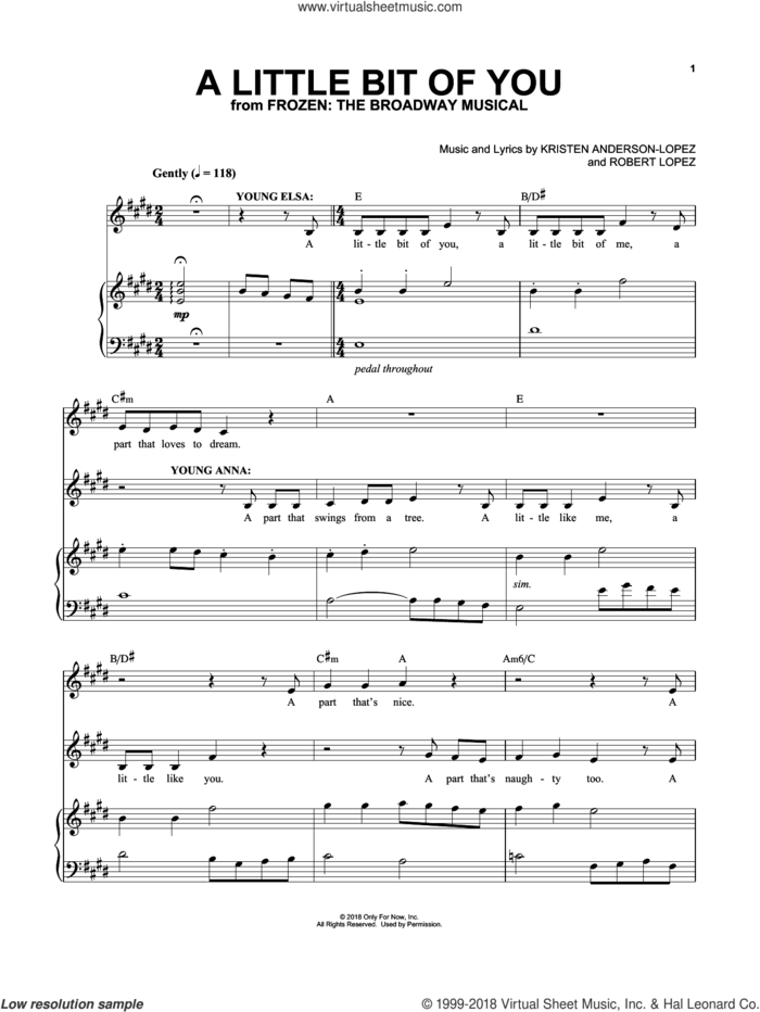 A Little Bit Of You sheet music for voice and piano by Robert Lopez, Kristen Anderson-Lopez and Kristen Anderson-Lopez & Robert Lopez, intermediate skill level