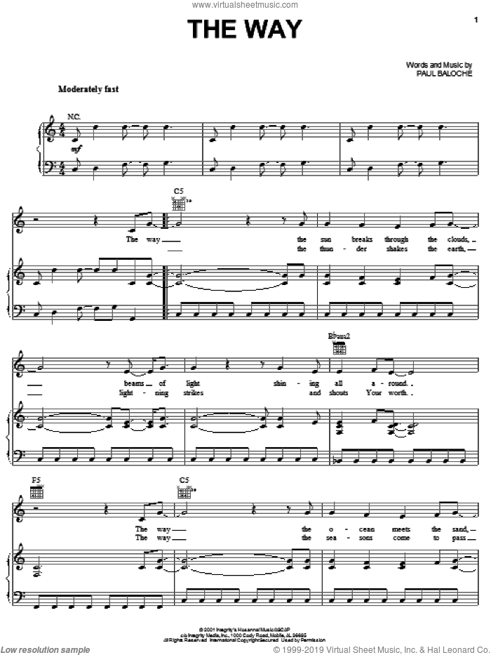 The Way sheet music for voice, piano or guitar by Paul Baloche, intermediate skill level