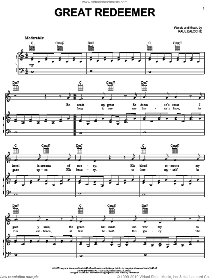 Great Redeemer sheet music for voice, piano or guitar by Paul Baloche, intermediate skill level