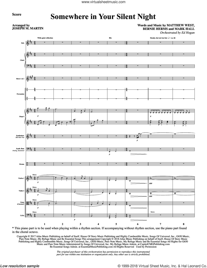 Somewhere in Your Silent Night (COMPLETE) sheet music for orchestra/band by Joseph M. Martin, Bernie Herms, Casting Crowns, Mark Hall and Matthew West, intermediate skill level
