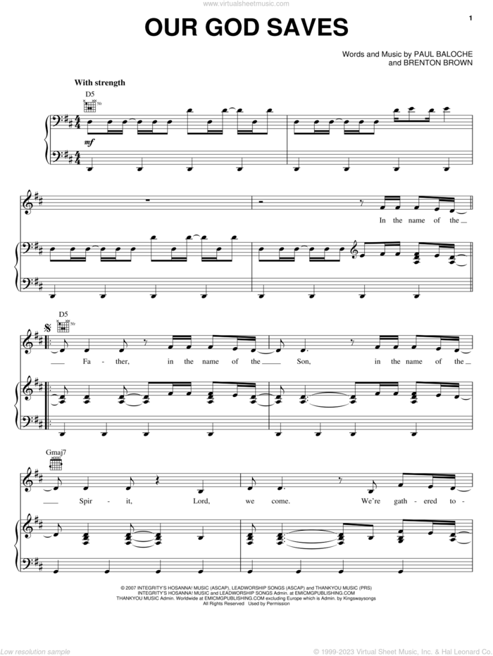 Our God Saves sheet music for voice, piano or guitar by Paul Baloche and Brenton Brown, intermediate skill level