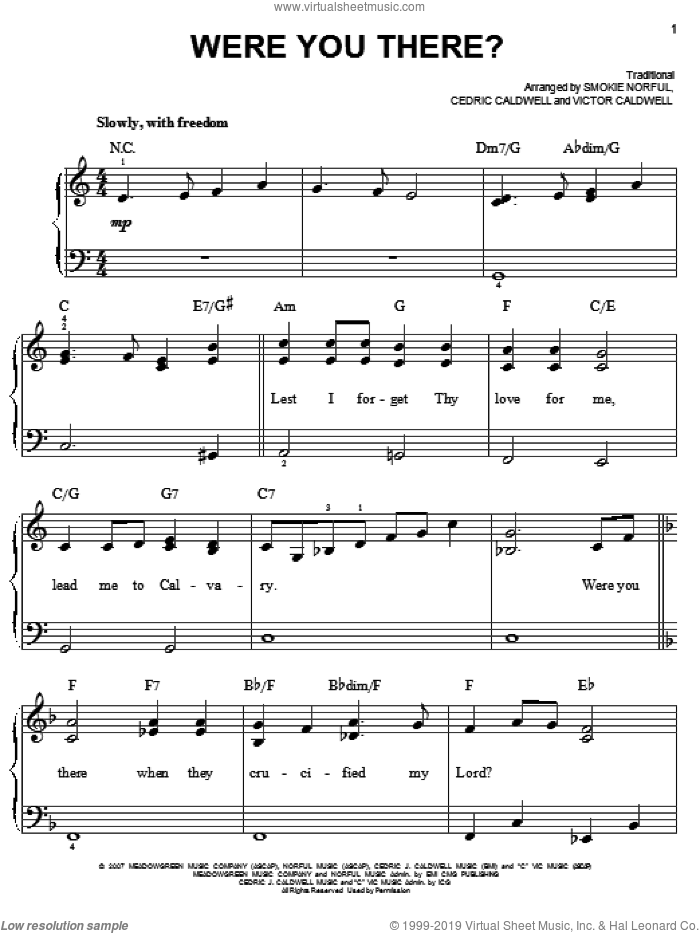 Were You There? sheet music for piano solo by Smokie Norful, Amazing Grace (Movie), Cedric Caldwell, Miscellaneous and Victor Caldwell, easy skill level
